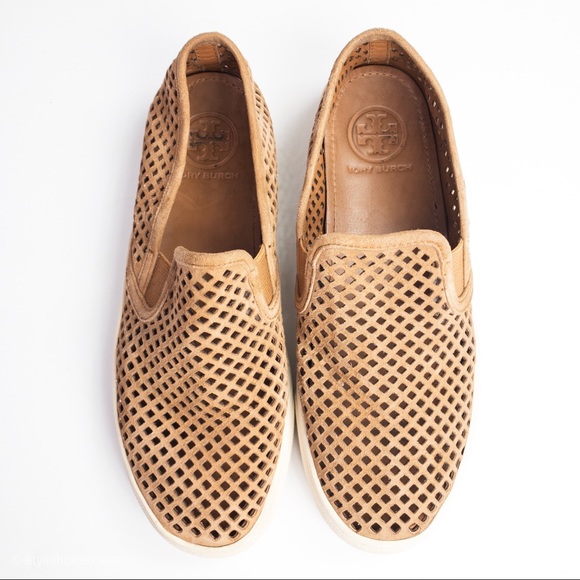 Tory Burch Shoes - Tory Burch Leather Mesh Slip On Sneakers Brown